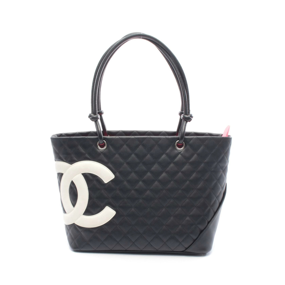 Chanel Cambon Tote Bag Leather Black White